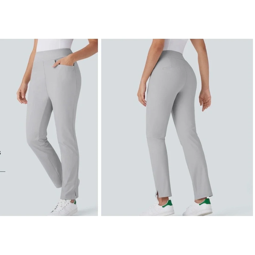 Halara Mid Rise Golf Pants Large Gray Pull On Straight Leg NWT Gorpcore